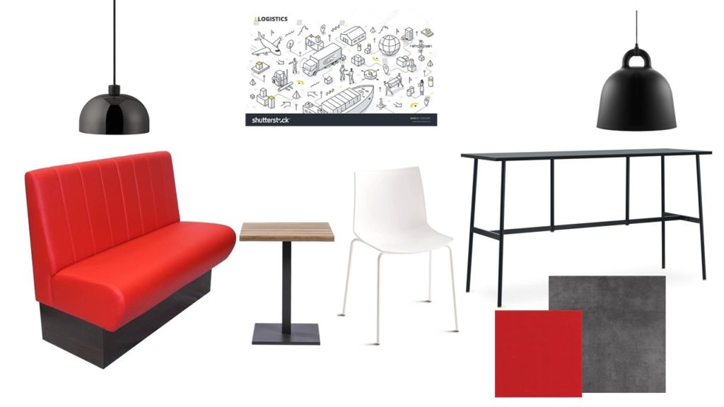 Moodboard kantine zwart rood en wit
