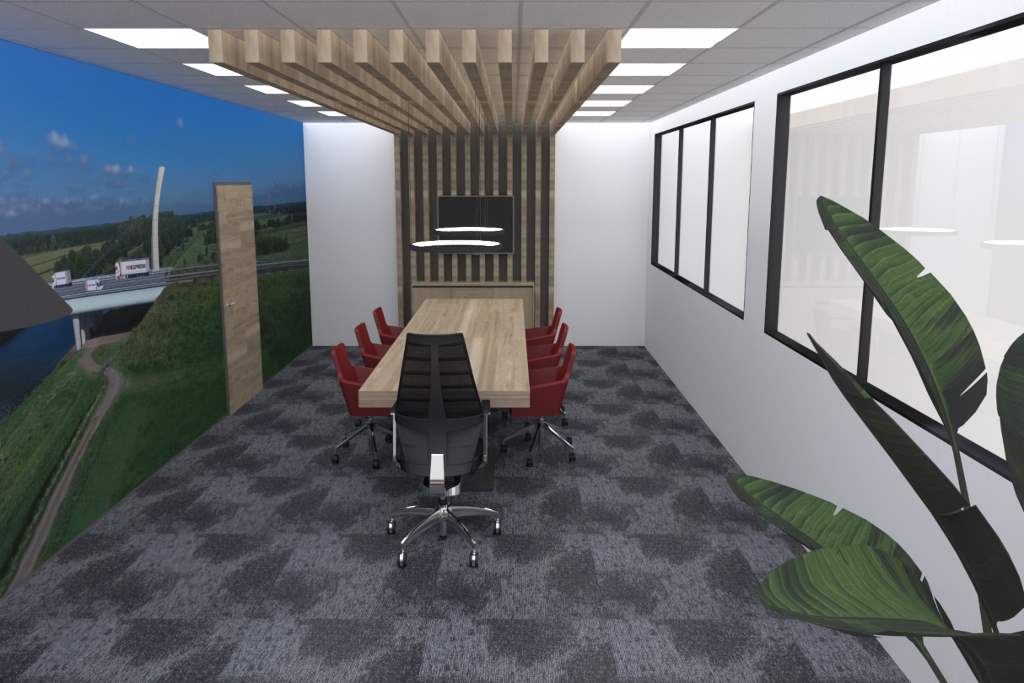 vergaderruimte houten tafel rode stoelen 5