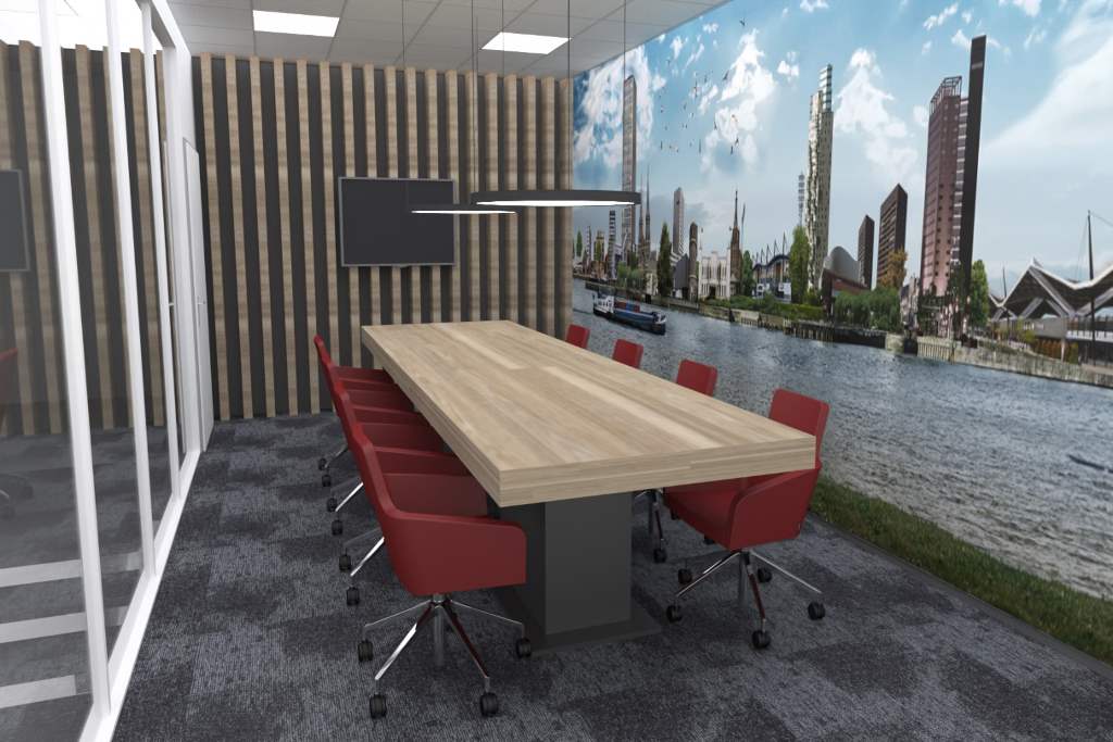 vergaderruimte houten tafel rode stoelen 4
