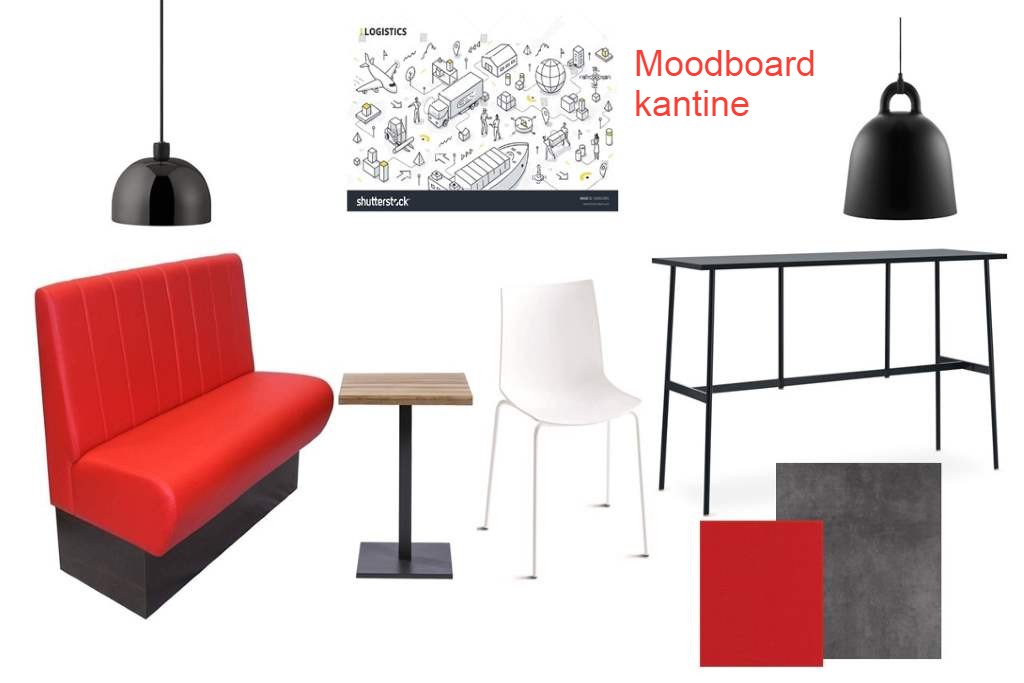 moodboard kantine rood grijs zwart